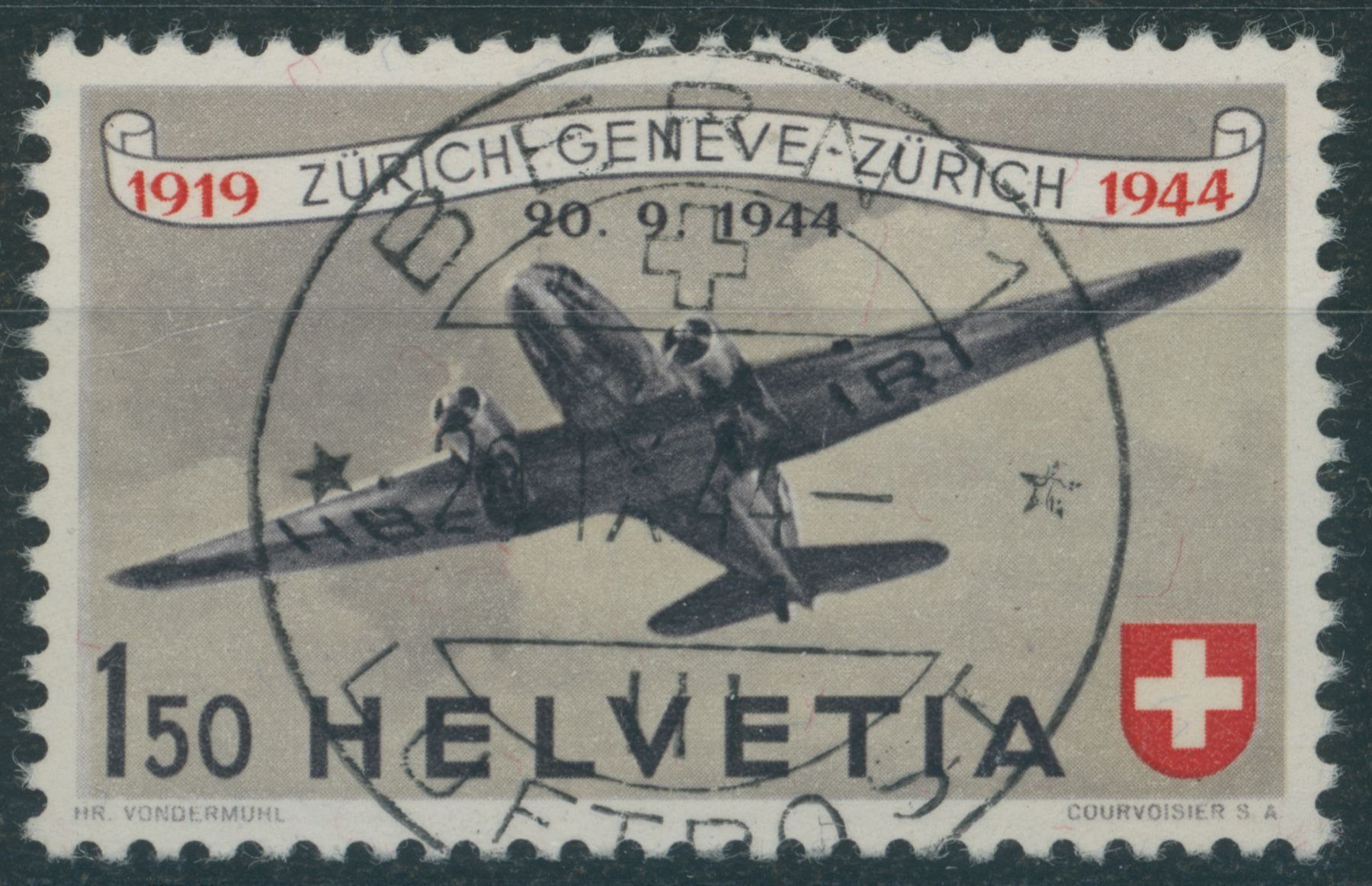 Tutti i francobolli: 1944 - Flugpost - Luftpost - Ersttag Voll Stempel ET – Usato da Schindellegi venduto da leecollect