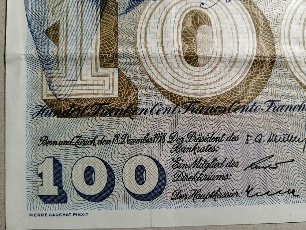 100 francs Suisse 18 décembre 1958 TTB no:22B62369 3