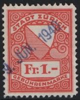1 Fr. Fiskalmarke von der Stadt ZÜRICH