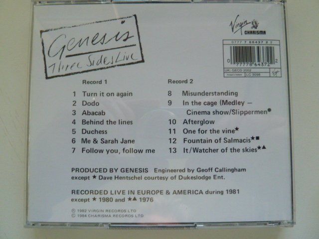 CD: GENESIS - Three sides Live  (2 CD's, vergriffen) – Usato da Au ZH venduto da sikoku 3