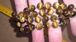Tigerauge Kette Edelstein Perlen Vintage lang