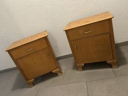 Table de Chevet vintage en bois blond, rangement garanti!