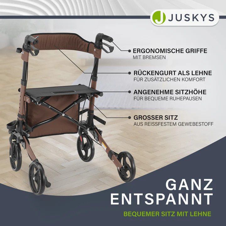 Gehhilfen: Aluminium Rollator klappbar Sitzfläche Einkaufstasche Braun – Neu und originalverpackt aus Kreuzlingen von DealBlitz 5