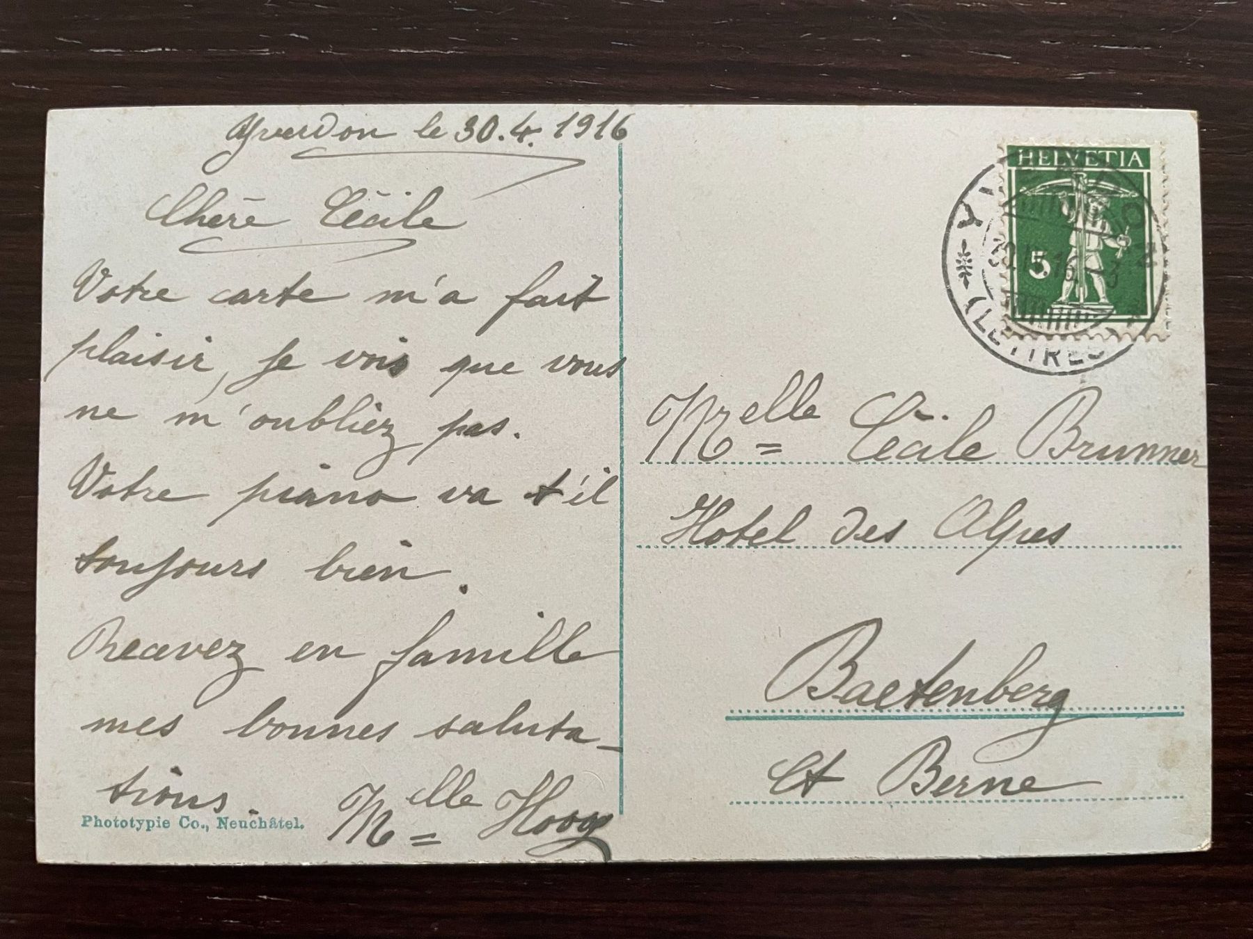 Ansichtskarten: YVERDON Le Casino, 1916 – Gebraucht aus Wald ZH von TLILEF 1