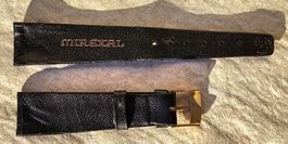Bracelet montre cuir noir MIREXAL boucle dorée 20mm bon état