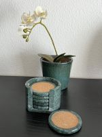 Marmor Untersetzer (6. stk) und Kunstblume mit Topf