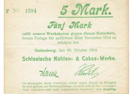Gottesberg 5 Mark Serie F 30.10.1914 VZ-VZ+