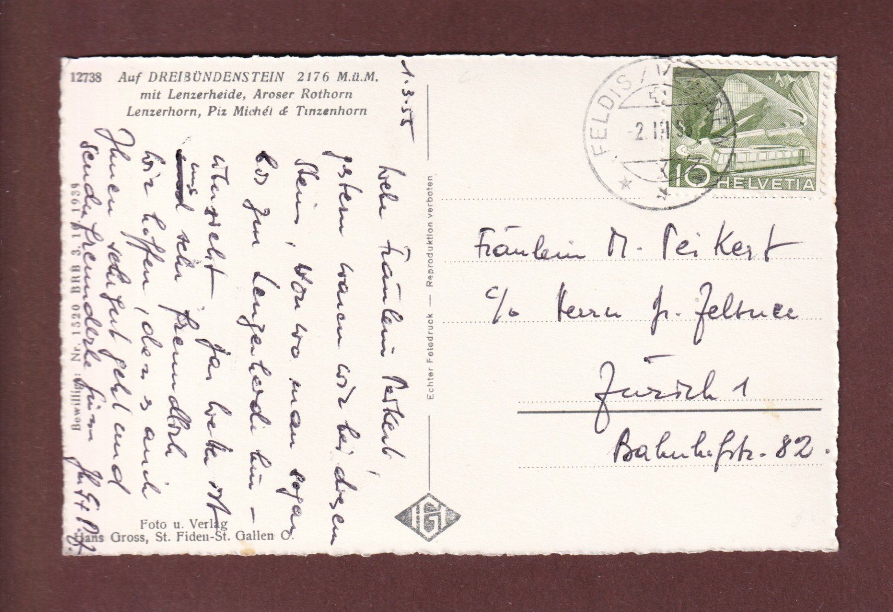 Cartoline postali: DREIBÜNDENSTEIN - 1955 // Eckbug // – Usato da Pully venduto da nicecards-shop 1