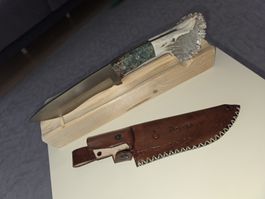 Jagdmesser mit Horngriff und Lederscheide, Top Zustand!