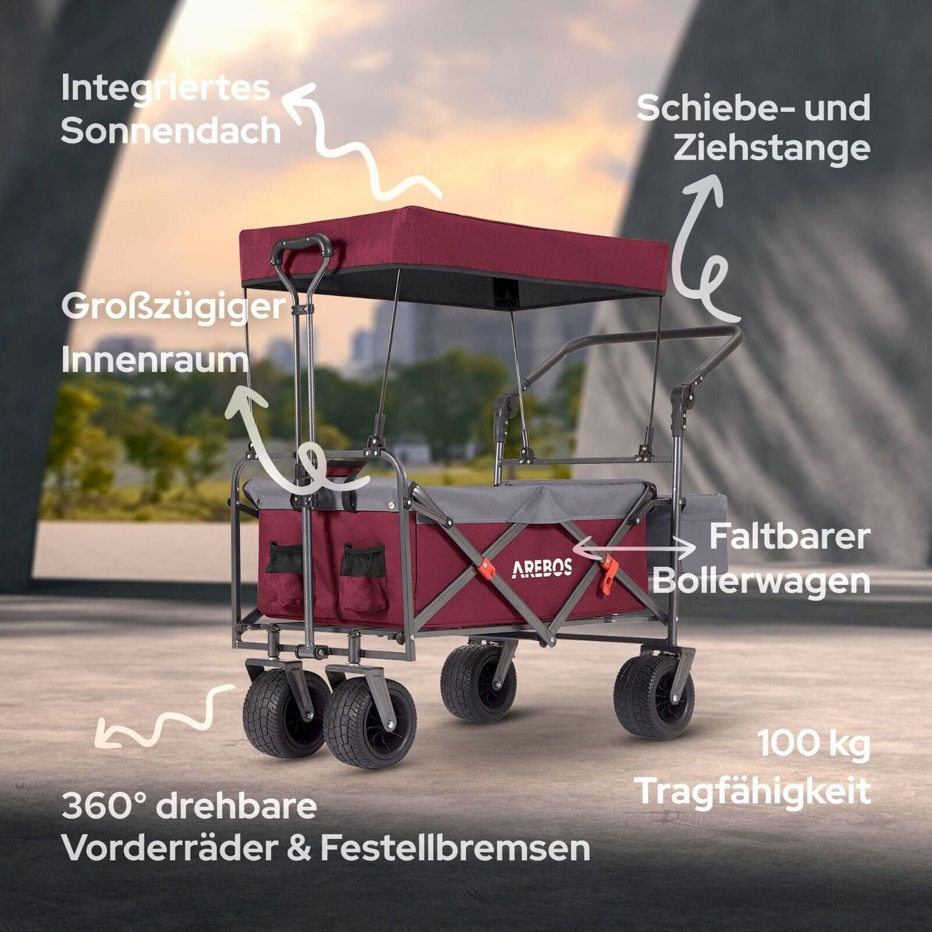 Sonstige Gartengeräte: Luxus Bollerwagen faltbar mit Dach rot – Neu und originalverpackt aus Bottighofen von zaap 1