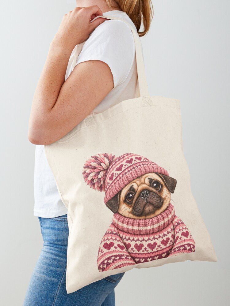 Taschen: Stofftasche - Mops im Norwegerpulli - inkl. Versand – Neu und originalverpackt aus Basel von Kunterbunt12 1