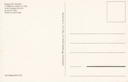 Cartoline postali: Boeing 767-233, Air Canada – Usato da Zuerich venduto da OceanLinerPostcards 1