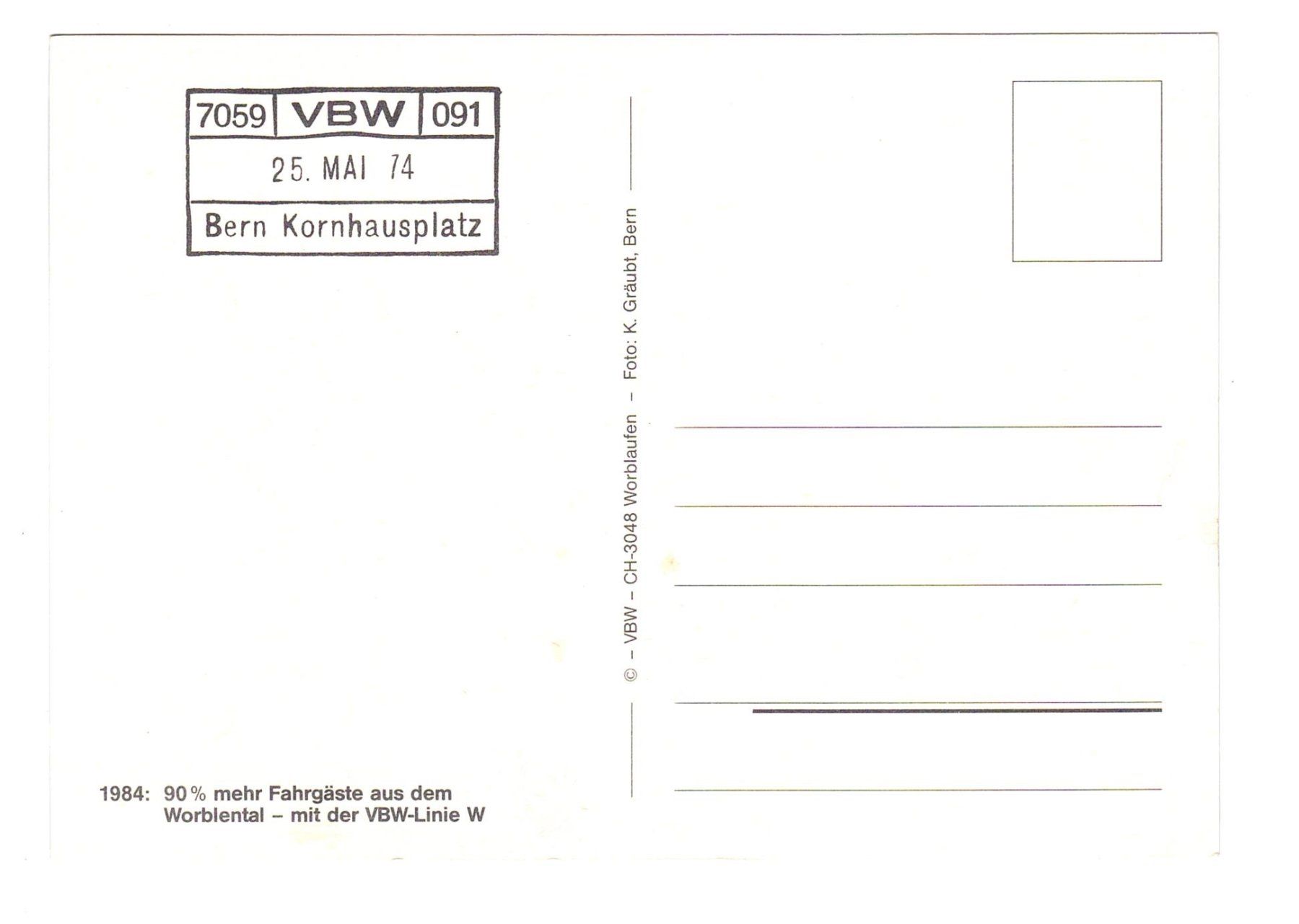 Cartes postales: Bern Kornhausplatz, alte Ansichtskarte, VBW, 1974 Top! – D'occasion à Büetigen par philat 1