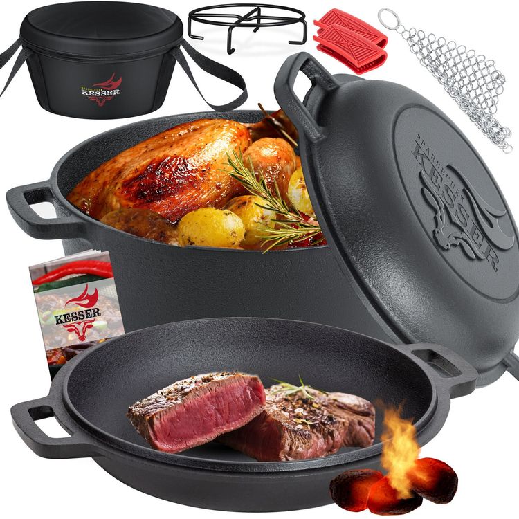 Dutch Oven BBQ 2in1 Gusseisen Topf 4,8L und Pfanne 1,8L Guss Kaufen