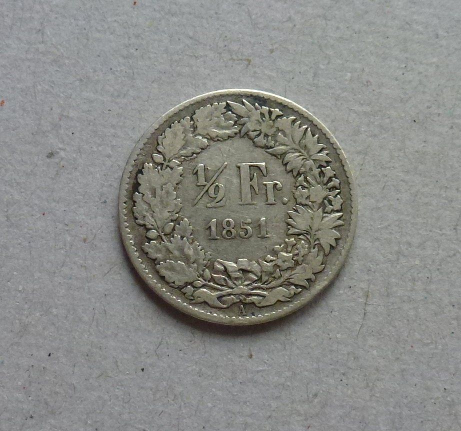 Tutti le monete: Schweiz ++ 1/2 Franken 1851 – Usato da Walkringen venduto da Casablanca777