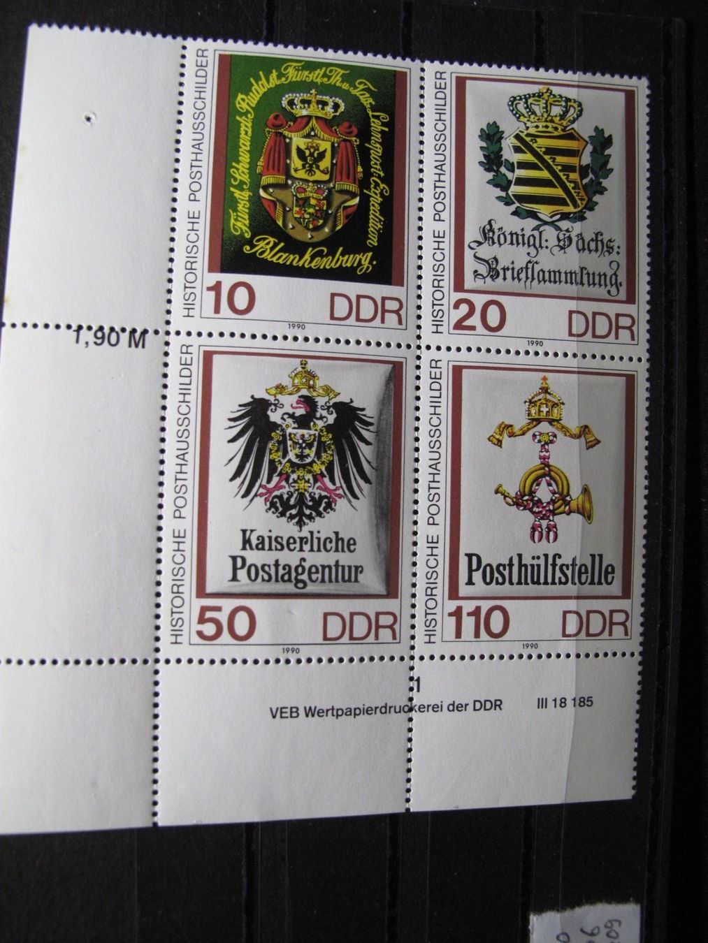 Tutti i francobolli: DDR 1990 Posthausschilder Grossformat 4er Block** – Usato da Wil SG venduto da fva01