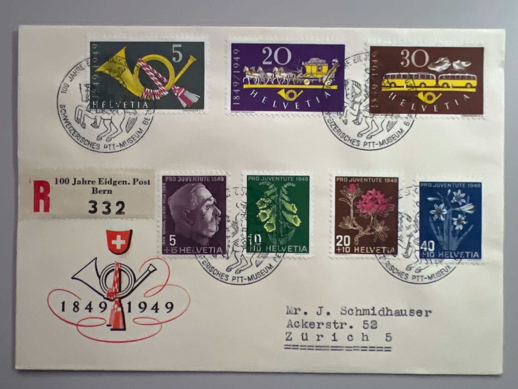 Tutti i francobolli: 1949 Einges. Satz-Brief  291-293 + PJ 1948 – Usato da Buchrain venduto da wmm