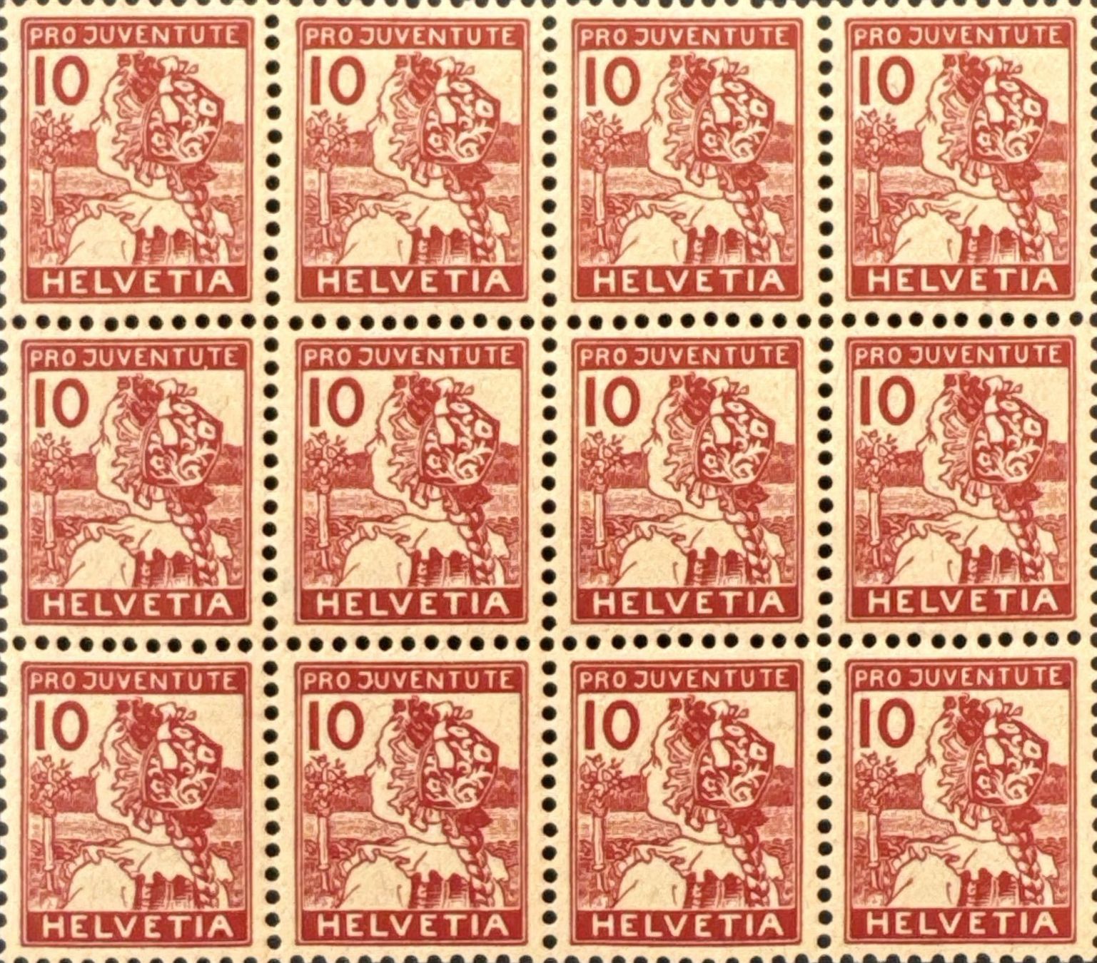 Tutti i francobolli: Pro Juventute 1915 12-er Block – Usato da St. Niklausen LU venduto da Gypsi61