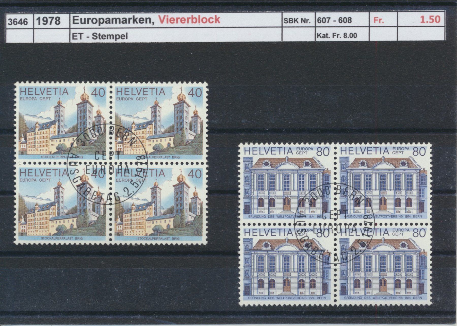 Tutti i francobolli: 1978 "Europamarken", Viererblock, ET - Stempel – Usato da Winterthur venduto da Zupogeru