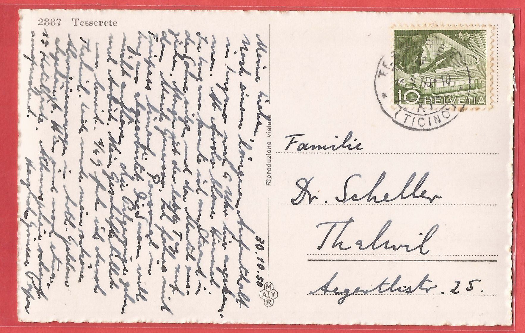 Cartoline postali: Tesserete mit Bahnhof - 1950 – Usato da Fislisbach venduto da Porano 1