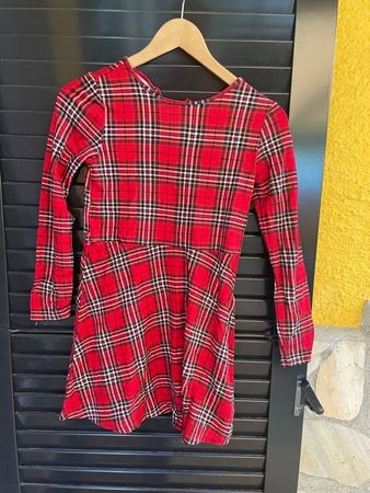 Mädchen festliches Karokleid rot 134/140 NEU
