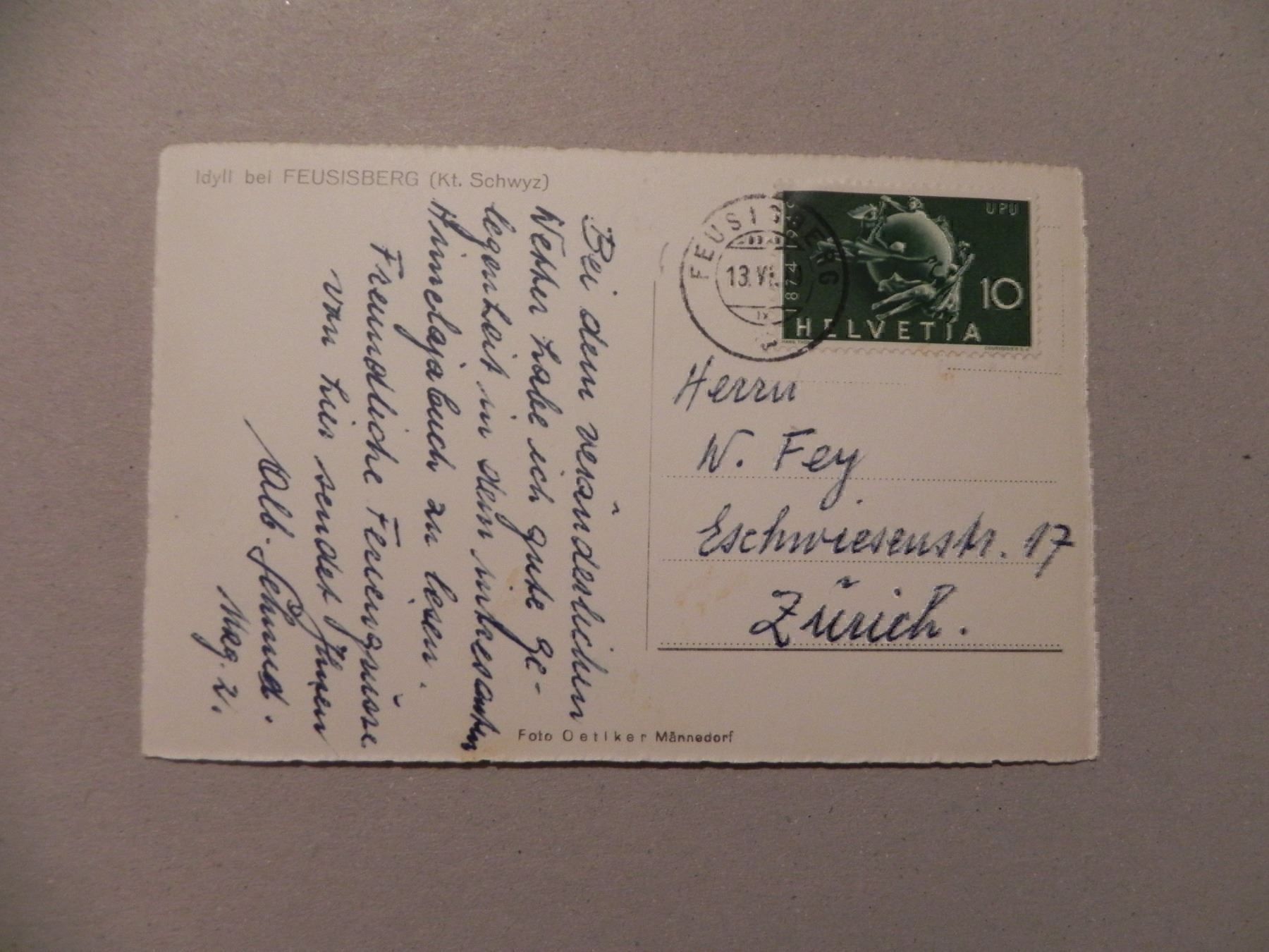 Cartoline postali: Ansichtskarte Feusisberg Schwyz SZ 1949 – Usato da Siebnen venduto da krimsie 1