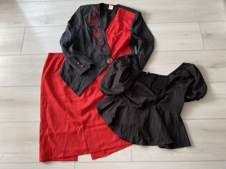 Schickes Sommer Set Gr. 44 - Blazer, Rock & Top -Rot/Schwarz