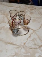 Set Schnapsgläser 6er mit Ständer farbig mit Goldrand