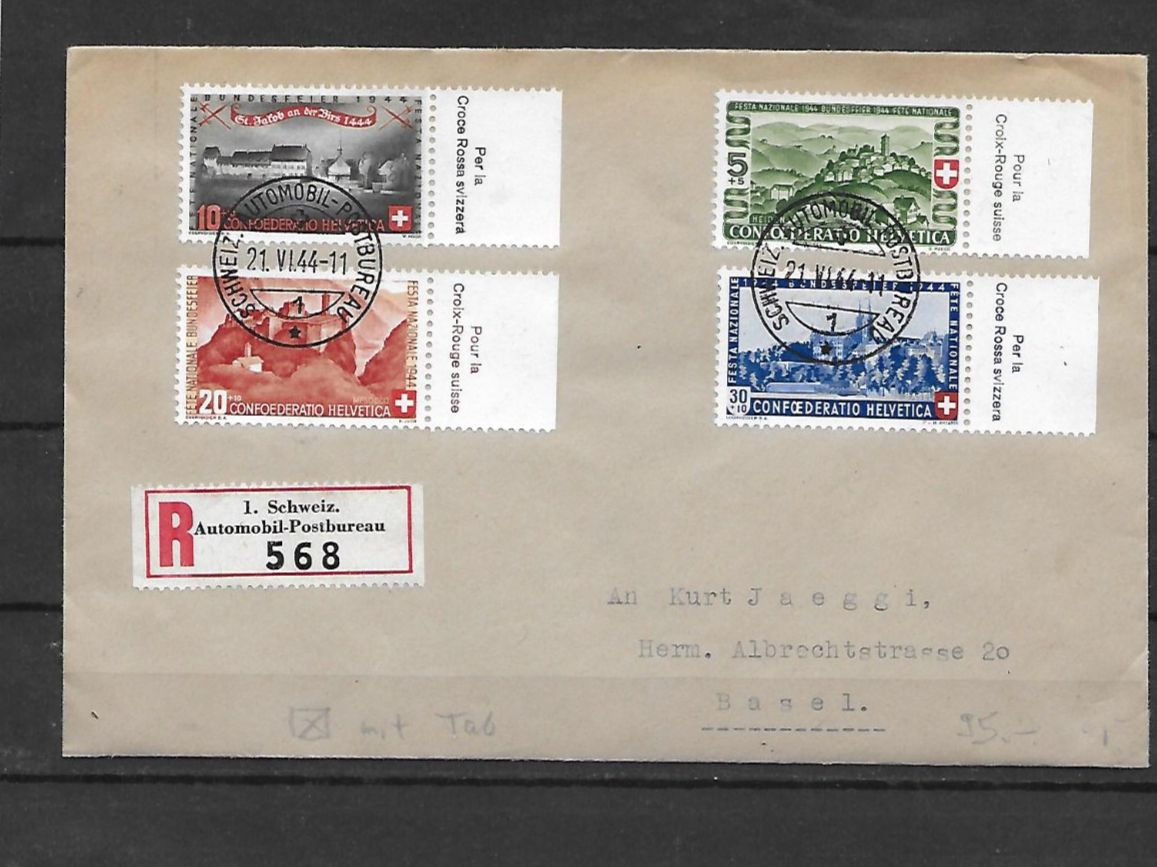 Alle Briefmarken: PP 1944 Beleg mit Tab Kat: CHF 95.- – Gebraucht aus Basel von Ilp