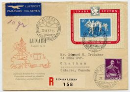 BP12) 1951, LUNABA Luzern FDC mit Vignette nach Canada LP