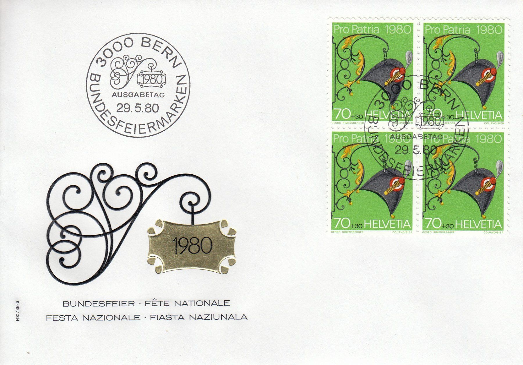 Tutti i francobolli: 1980 Pro Patria 4 FDC Viererblock – Usato da Spreitenbach venduto da Mustang_1105 2