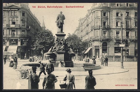 Cartoline postali: Zürich, Escherdenkmal am Bahnhofsplatz – Usato da Berlin venduto da bartko-reher