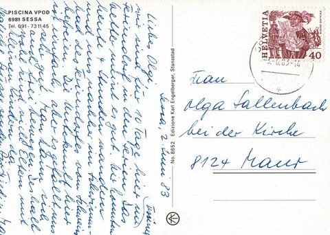 Cartoline postali: Ansichtskarte Piscina VPOD Sessa 1983 – Usato da Ebmatingen venduto da desalli 1
