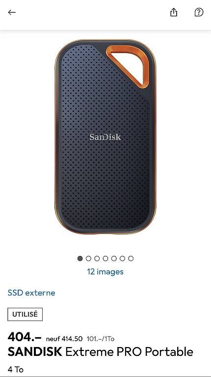 Sandisk Dischi rigidi: Disque SANDISK Extreme PRO Portable 4To – Usato da Bursins venduto da flopo1183 1