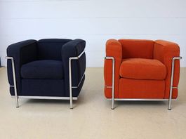 Cassina LC2 Sessel Set | Orange & Dunkelblau
