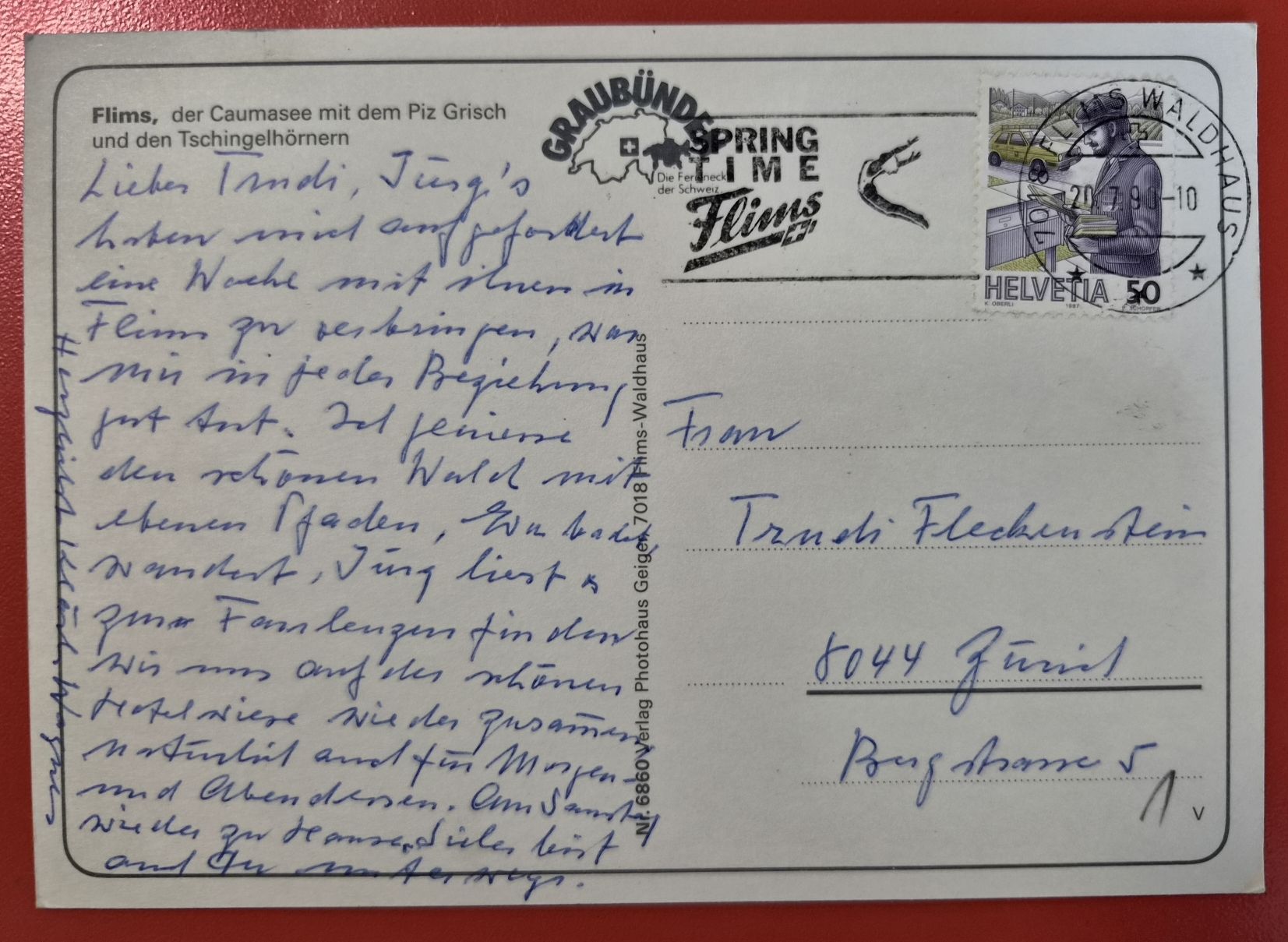 Cartoline postali: Flims Caumasee 1990 – Usato da Melchnau venduto da Arthurius 1