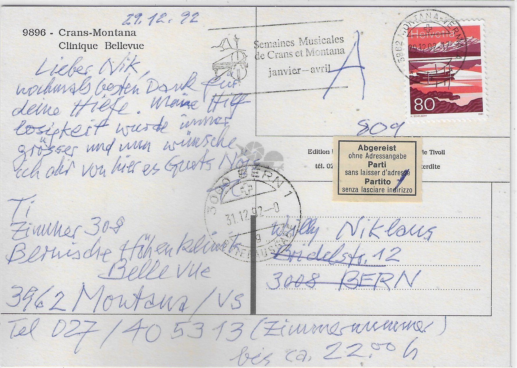 Cartoline postali: Crans-Montana - Clinique Bellevue – Usato da Ettingen venduto da Kartenplanet 1