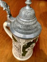 Schöner Bierkrug mit Deckel, Keramik & Zinn, Vintage