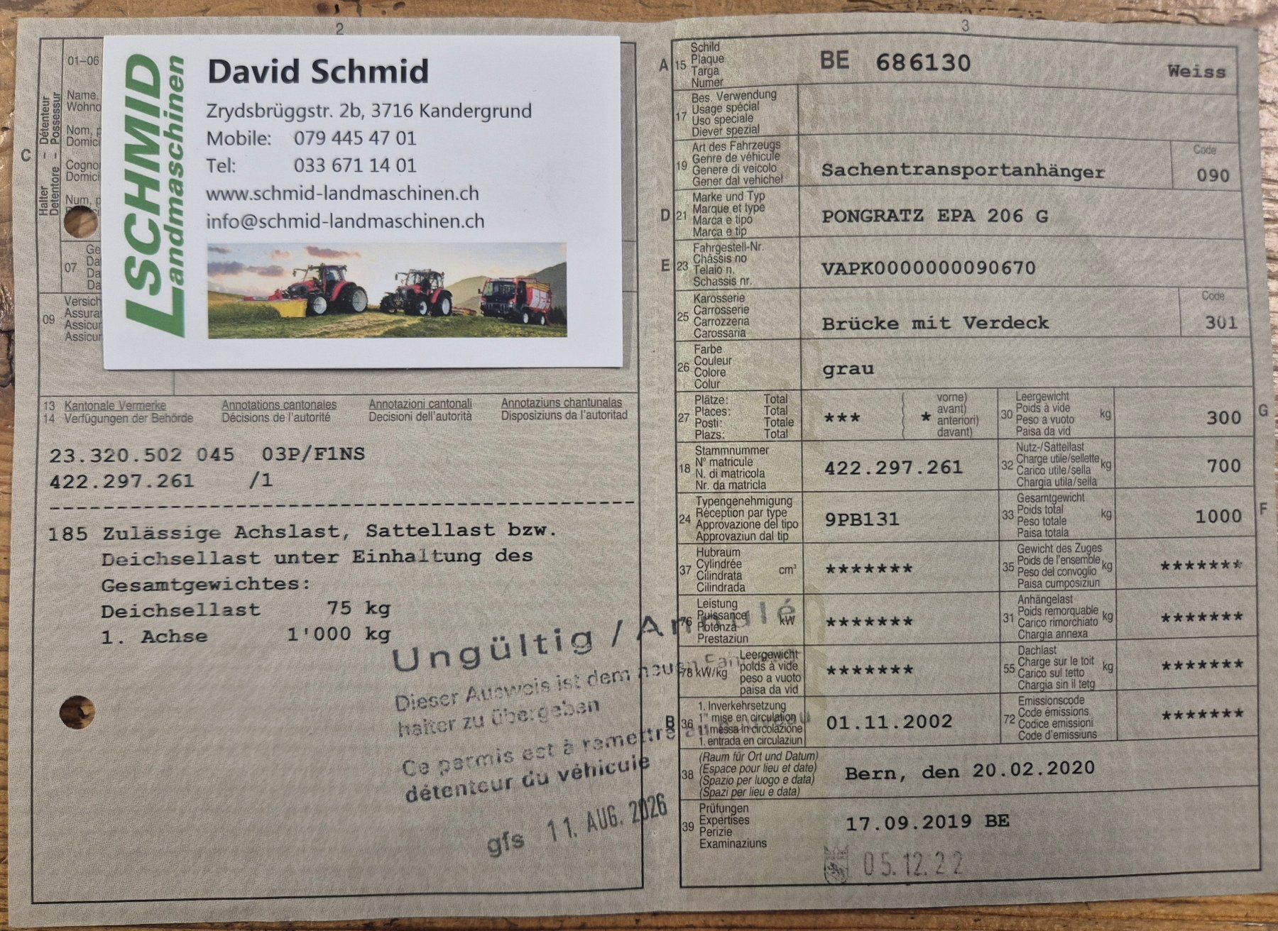 Pongratz Anhänger: Anhänger Pongratz – Gebraucht aus Kandergrund von 07071963 9