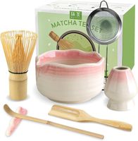 Matcha Set 7-teilig Bambus Besen Schale Sieb Löffel Rosa