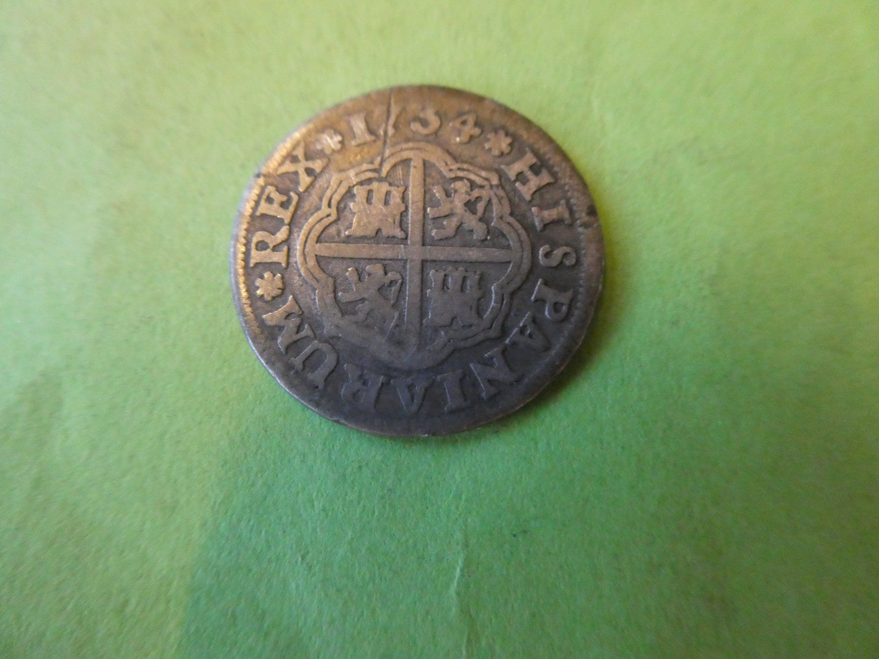 Alle Münzen: Spanien 1734, Silbermünze 20 mm – Gebraucht aus Hinterforst von Rohusri 1