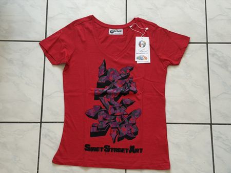 T-shirt rossa Siret Street Art nuova con cartellino
