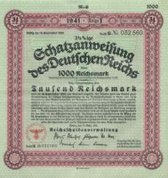 DR Schatzanweisung des Deutschen Reichs 1941 !!! 1000 RM