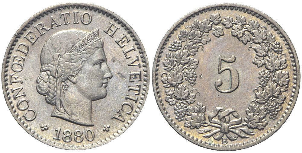Tutti le monete: 5 Rappen 1880 (02) – Usato da Chiasso venduto da Novamarketing