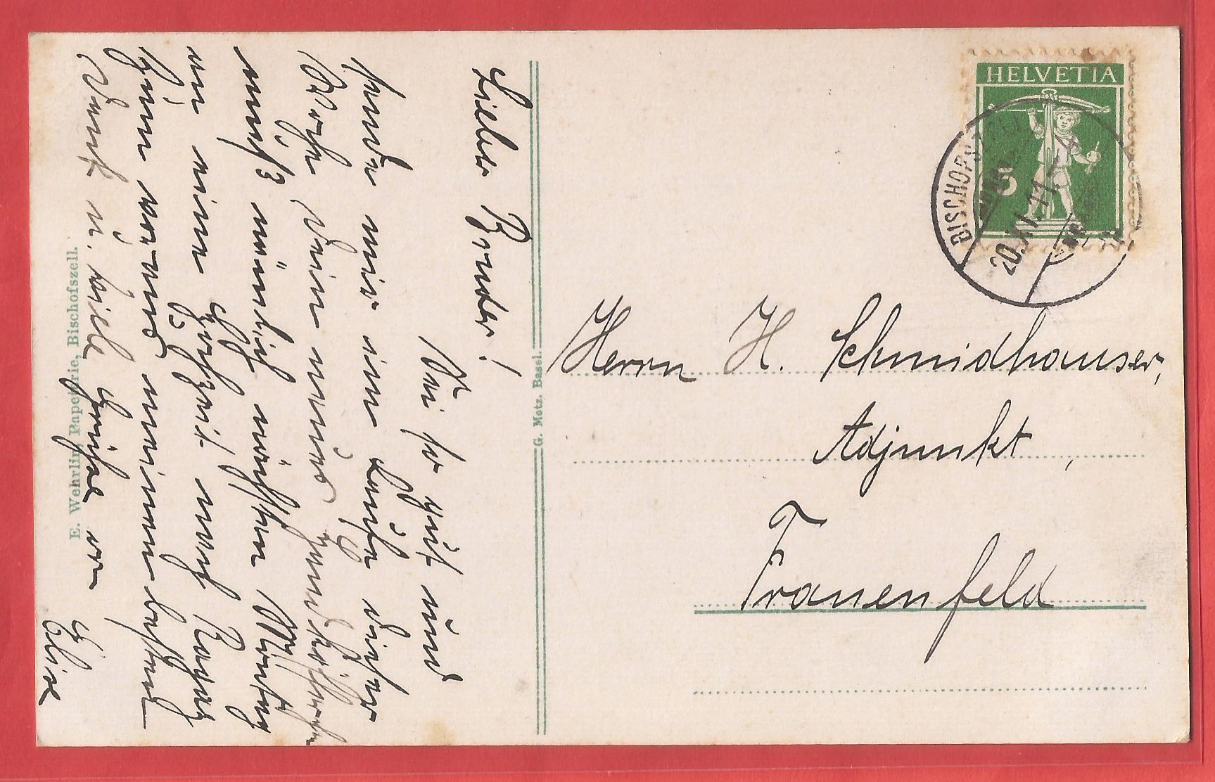Cartoline postali: Bischofszell - Post - 1911 – Usato da Fislisbach venduto da Porano 1