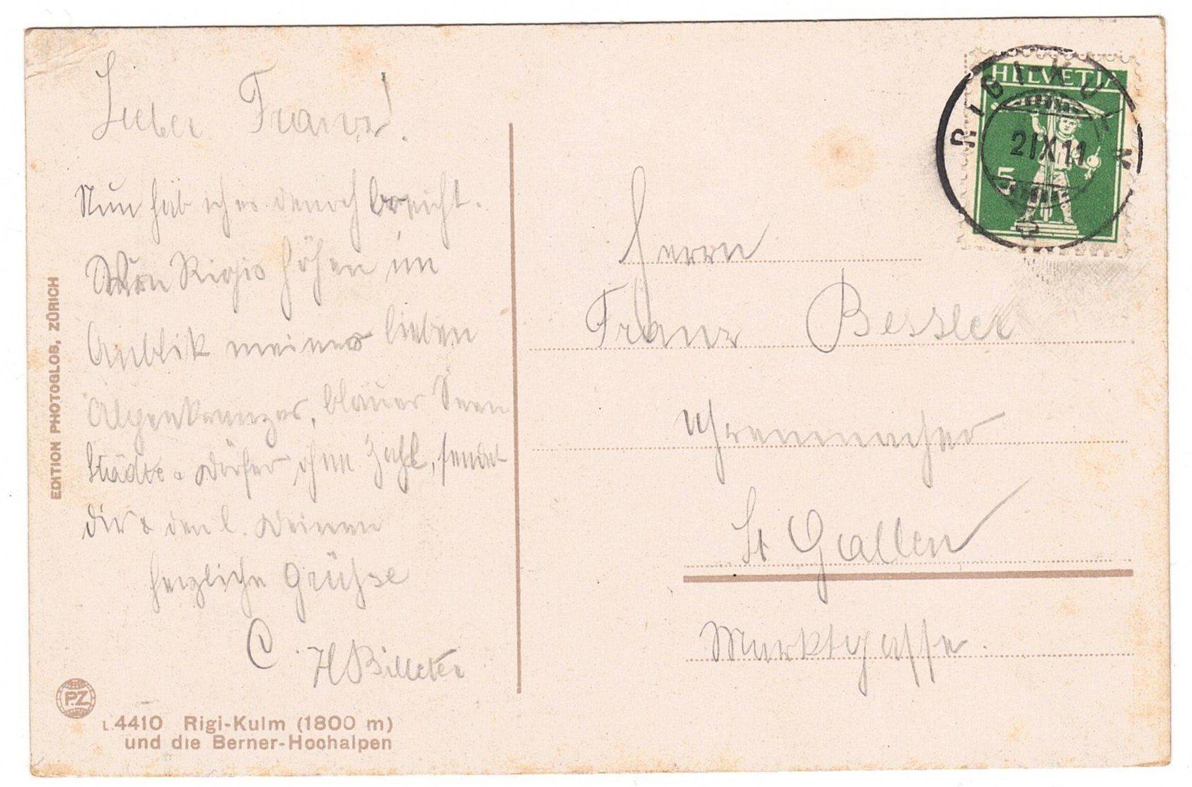 Cartoline postali: 1911 Rigi-Kulm – Usato da Kreuzlingen venduto da Koi4 1