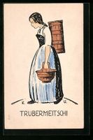 Trubermeitschi in Tracht mit Holzwannen