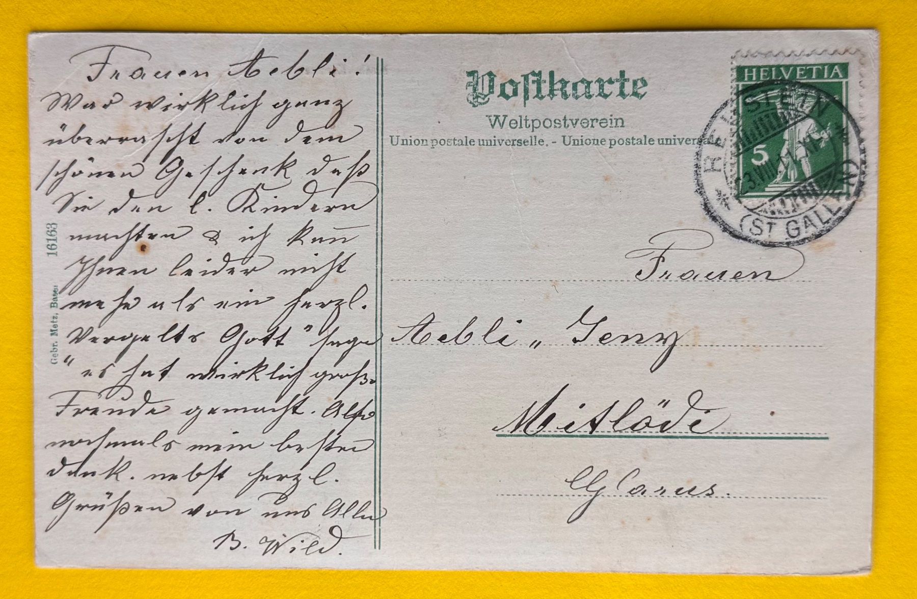 Ansichtskarten: Alte Ansichtskarte Rebstein: Kath. Kirche & Mädchenheim – Gebraucht aus Andwil SG von Ariisa1234 1