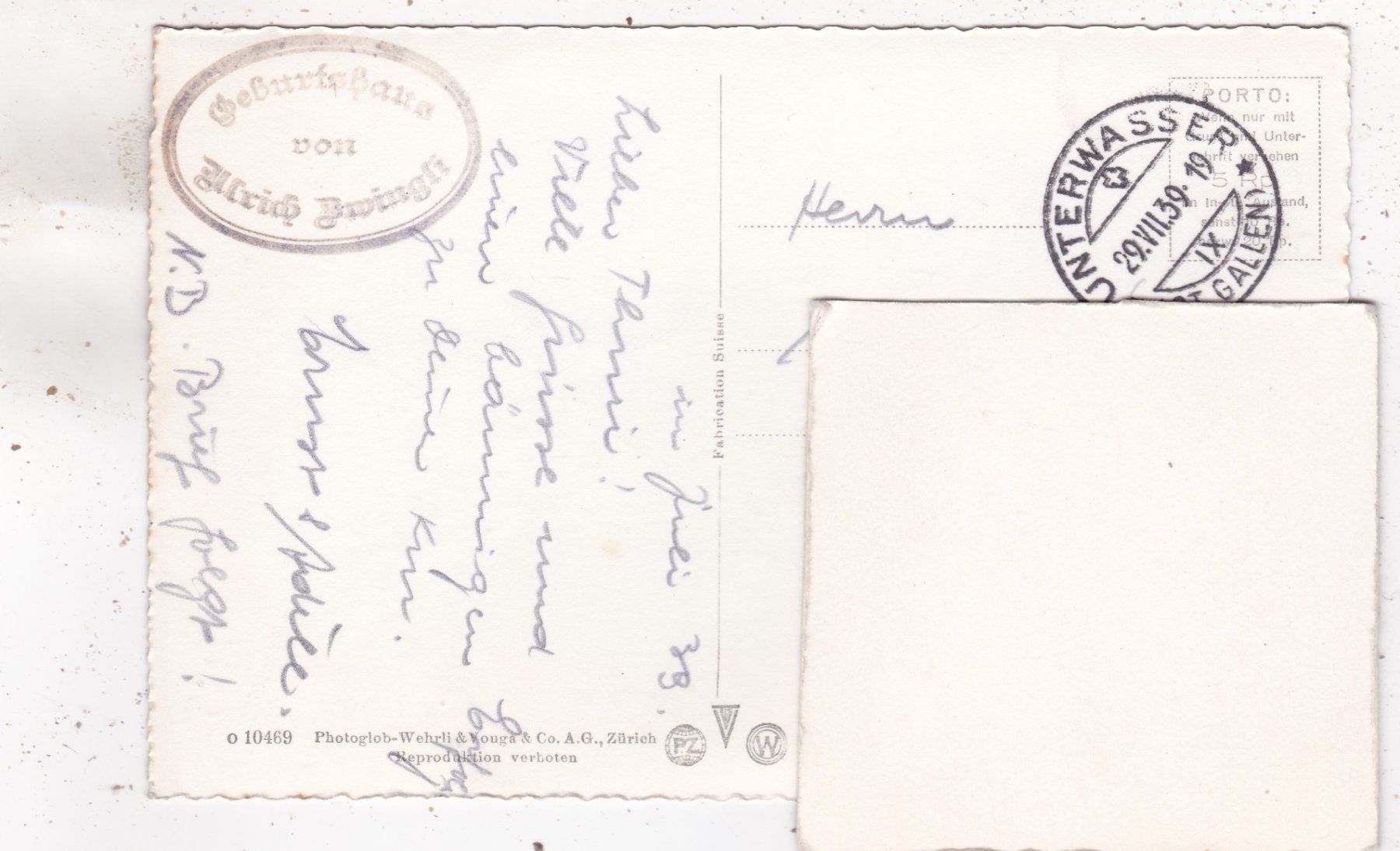 Cartoline postali: Wildhaus Zwinglihaus 1939 – Usato da Herisau venduto da Lisegrat2008 1