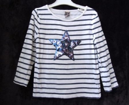 ca Gr. 92 / 98 Ringel Shirt Pailletten weiss blau  s.Masse